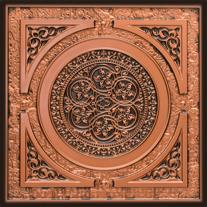 Carreau de plafond en PVC encastré ou collé Steampunk, Cuivre antique, L 24 po x l 24 po
