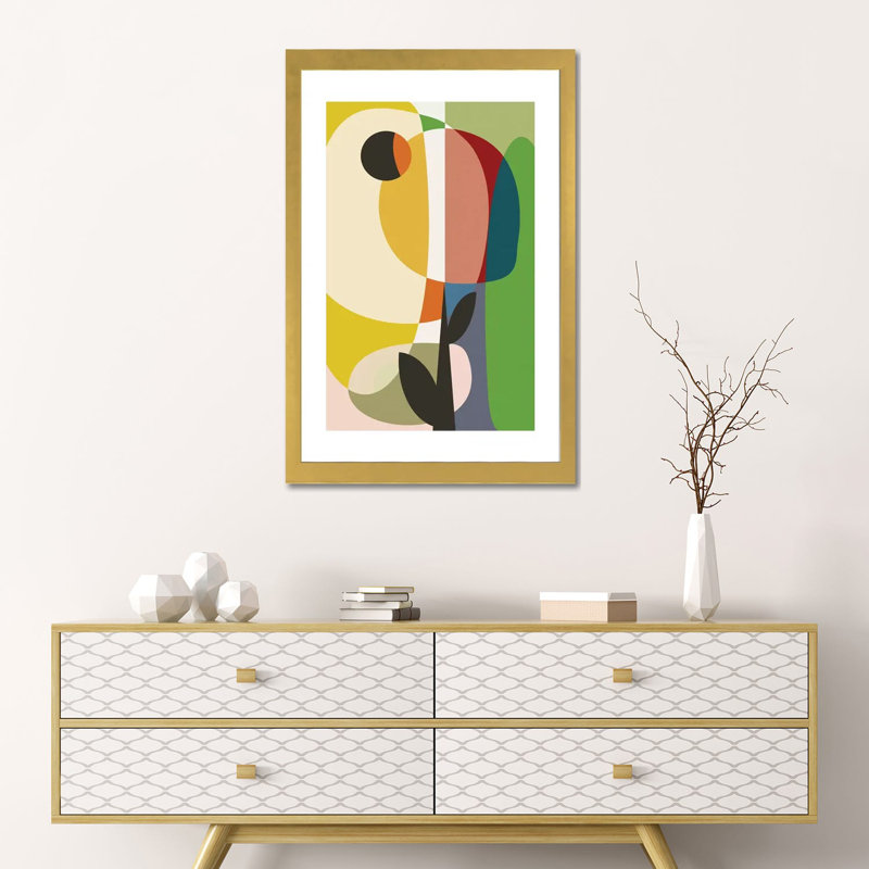 «Mid Century Garden II» par Ana Rut Bré - impression d'art graphique, H 24 po x l 16 po x P 1 po, Papier encadré doré, Blanc