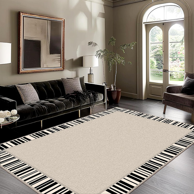 Tapis beige à rayures moderne lavable à la machine avec envers antidérapant, 8 pi x 10 pi