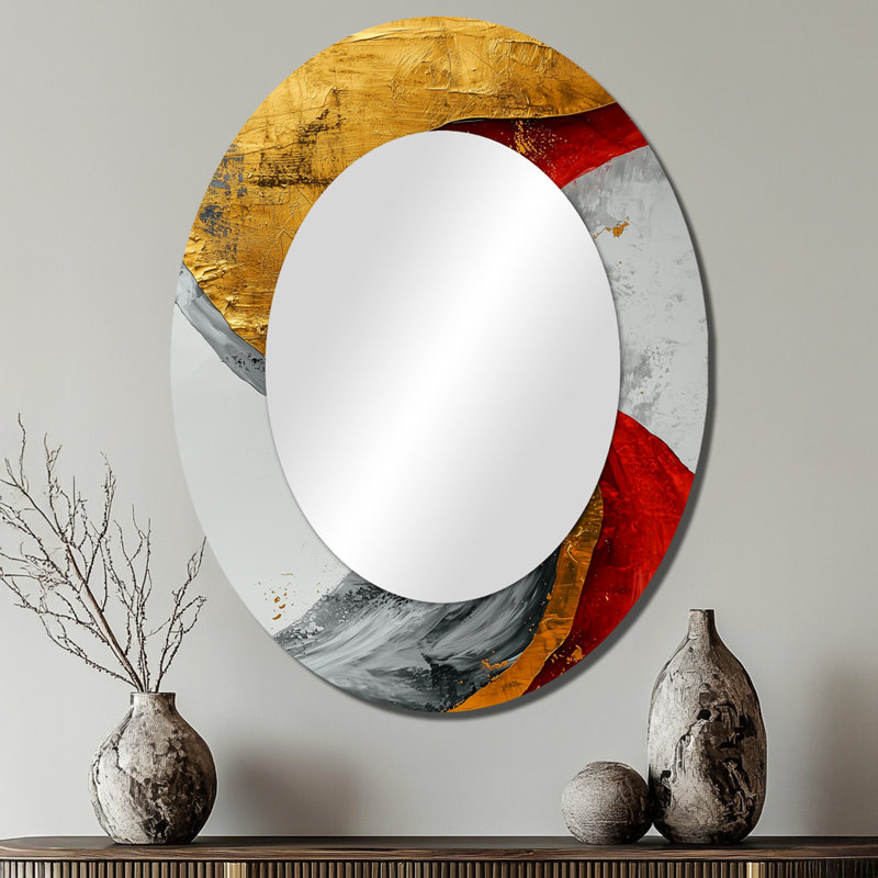 Fractal Volcano And Stone Energy II - Modern Oval Wall Mirror, 40" x 30"