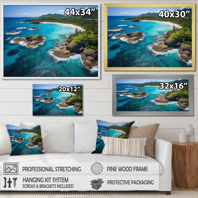 «Virpi Caraibe Paradise Found III», reproduction sur toile, H 30 po x l 40 po x P 1,5 po, Cadre flottant doré