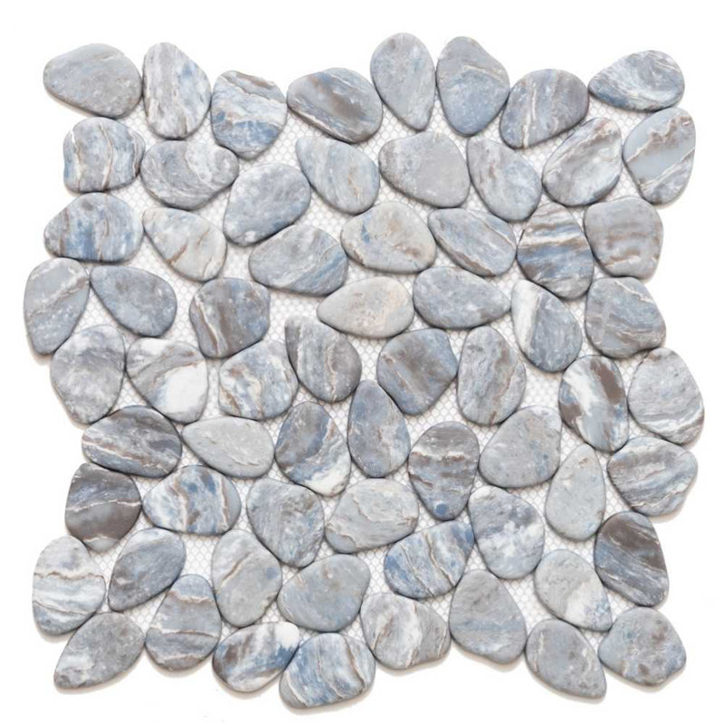 Recycled Cenote Pebble 13" x 13" Glass Mosaic Tile, Ocean Mix