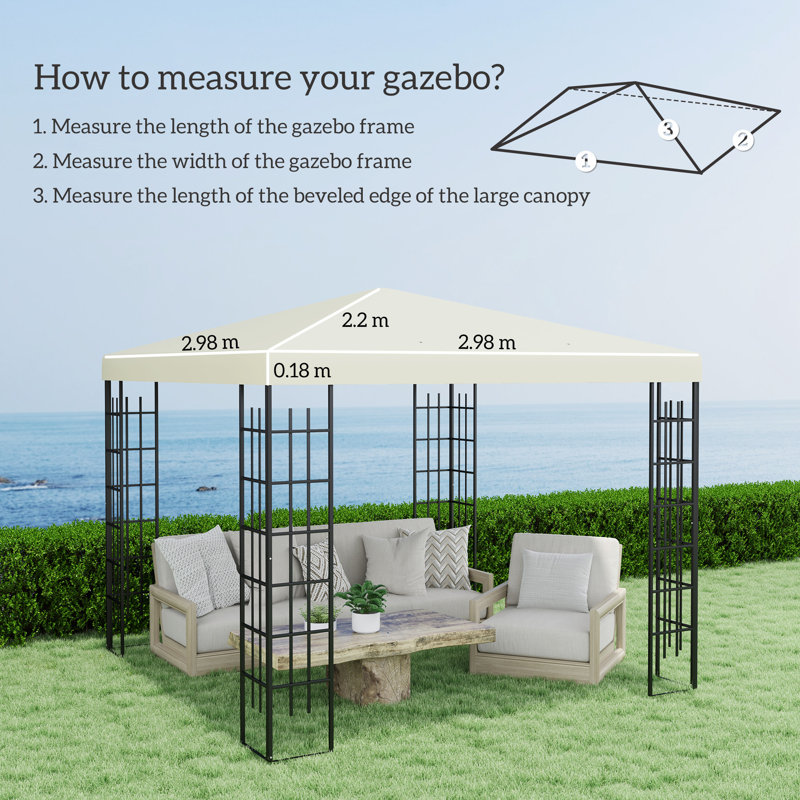 Outsunny 3 x 3(m) Gazebo Canopy Replacement Cover Drain Holes, Cream White