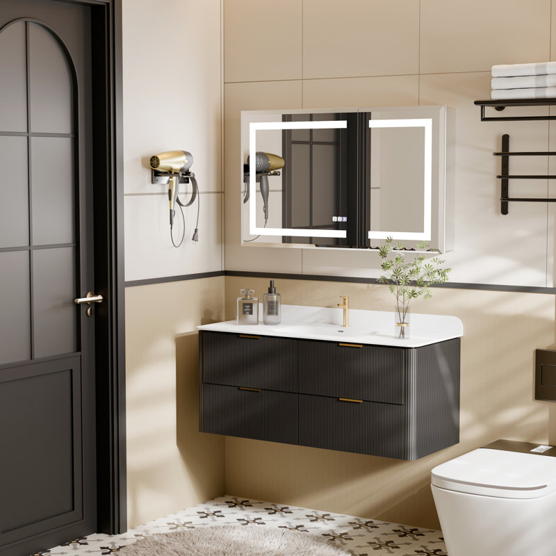 Pharmacie pour salle de bain à DEL 40 po x H 24 po à bord biseauté avec miroir encastré ou en surface