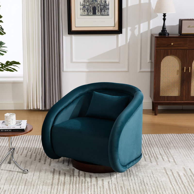 Fauteuil moelleux en velours doux pivotant à 360 degrés avec base en bois d'hévéa massif, tapis antidérapants et installation rapide, pour un espace de vie principal