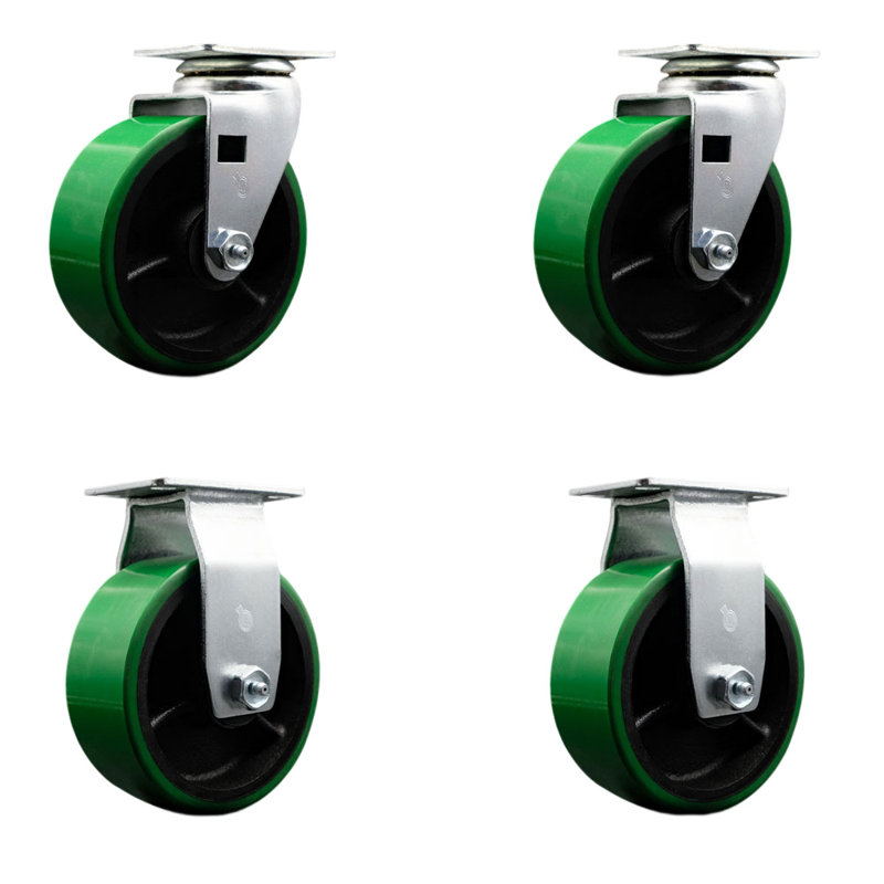 4 Piece Poly on Cast Iron Caster Set, Green