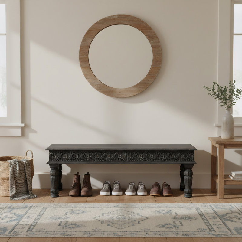 Banc en bois Aarohi, Noir, 58" W