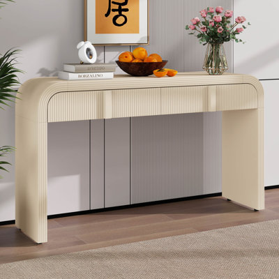 Console Table With 2 Grooved Drawers, Modern Sofa Tables With Unique Rounded Silhouette Curves And Smooth Surface