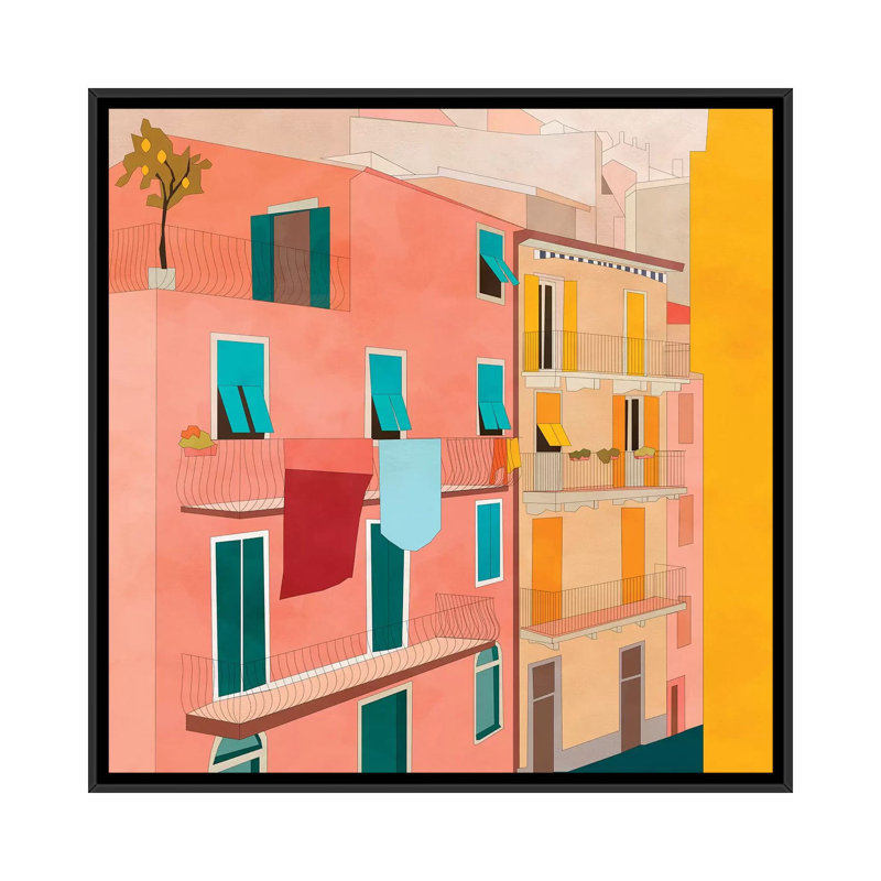 «Italy Streetview» par Ana Rut Bré - impression d'art graphique, Toile avec cadre noir, Aucun mat