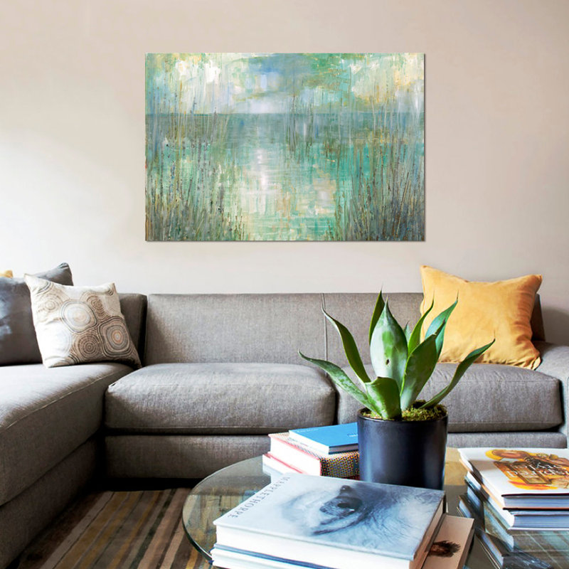 «Morning Reflection», reproduction sur toile, Toile avec cadre flottant noir, H 32 po x l 48 po x P 1,5 po, Pas de tapis