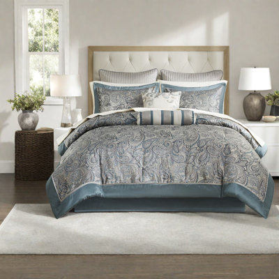 Teal 12-piece Bedding Set With Cotton Sheets, Paisley Design, King Size