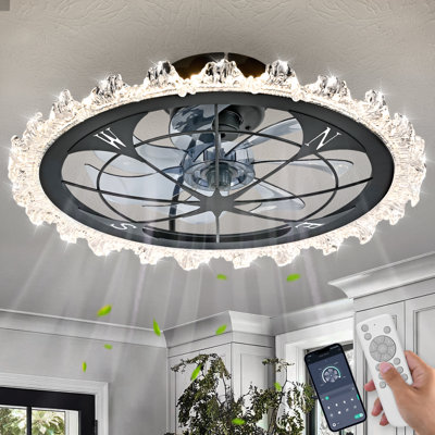 Modern Led Ceiling Fan Light With Remote & App Control, Dimmable  Flush Mount Fixture