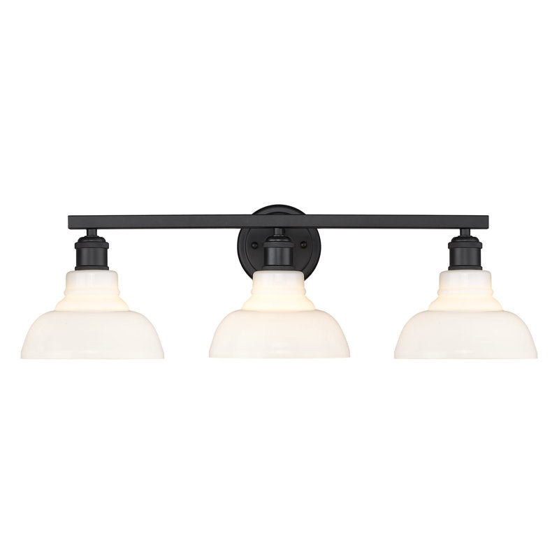 Searcy 27.5" W 3-Light Steel Dimmable Vanity Light with Glass Shades, Matte Black, Vintage Milk Glass