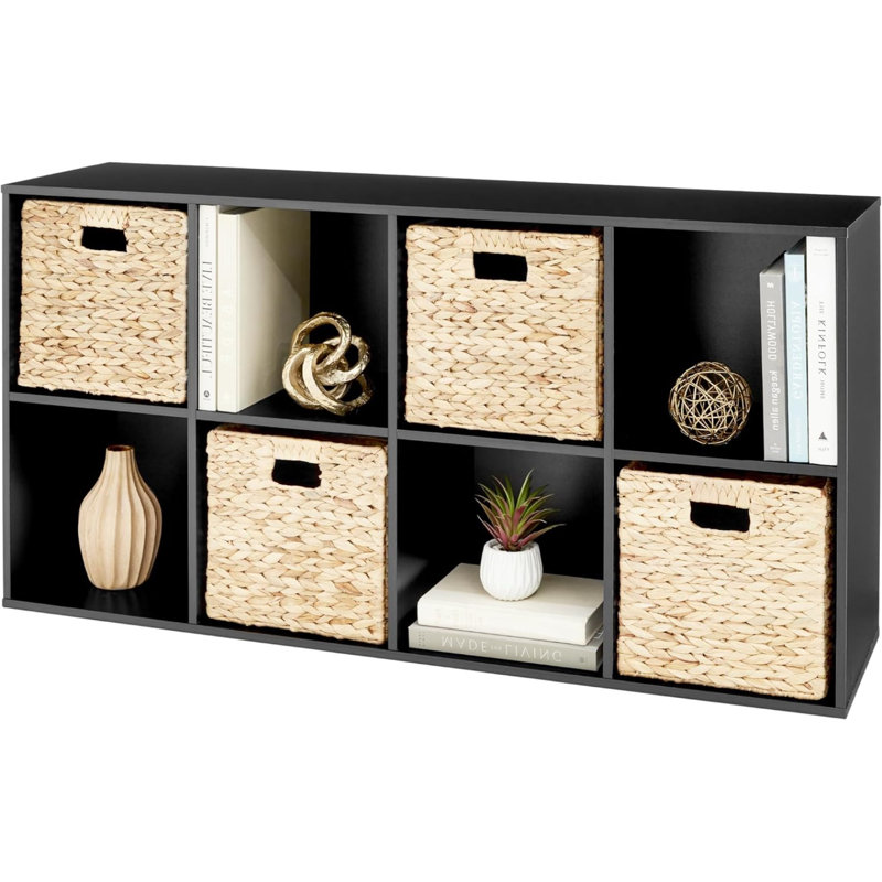 8-Cube Bookshelf, 11in Display Storage System, Organizer w/ Removable Back Panels, Black, (8 Shelves) 24"H x 47.85"W x 11.5"D