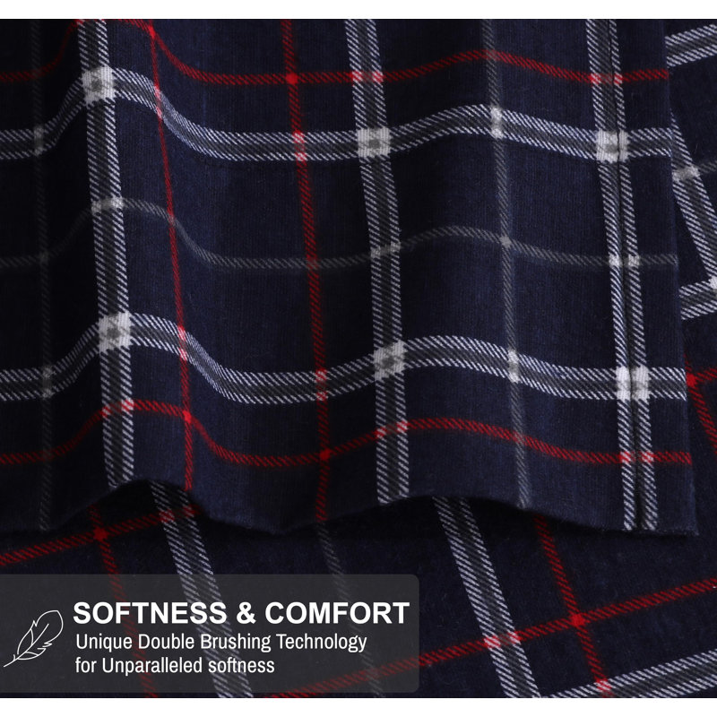 Yankees Blue Plaid Full Cotton Flannel Bed Sheet Set