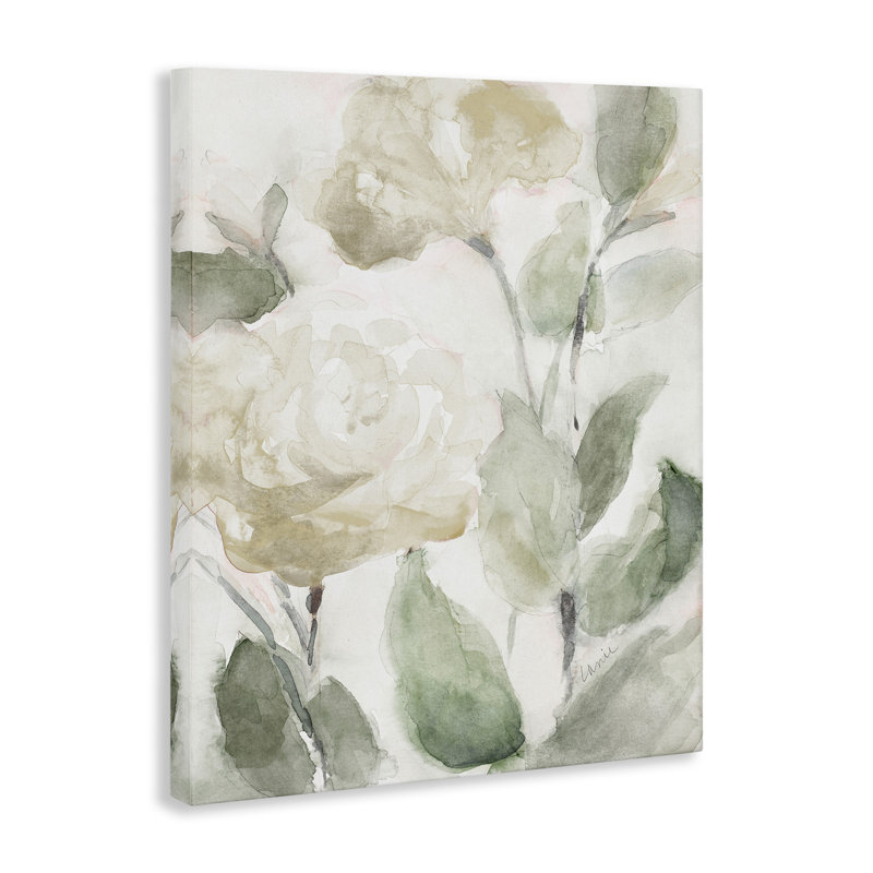 Soft Edge White Roses Abstract Floral Black Framed Wall Art, 24x30