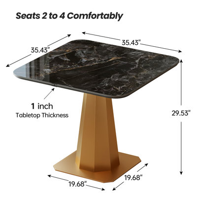 Table de salle à manger carrée à pied central de 35,43 pouces