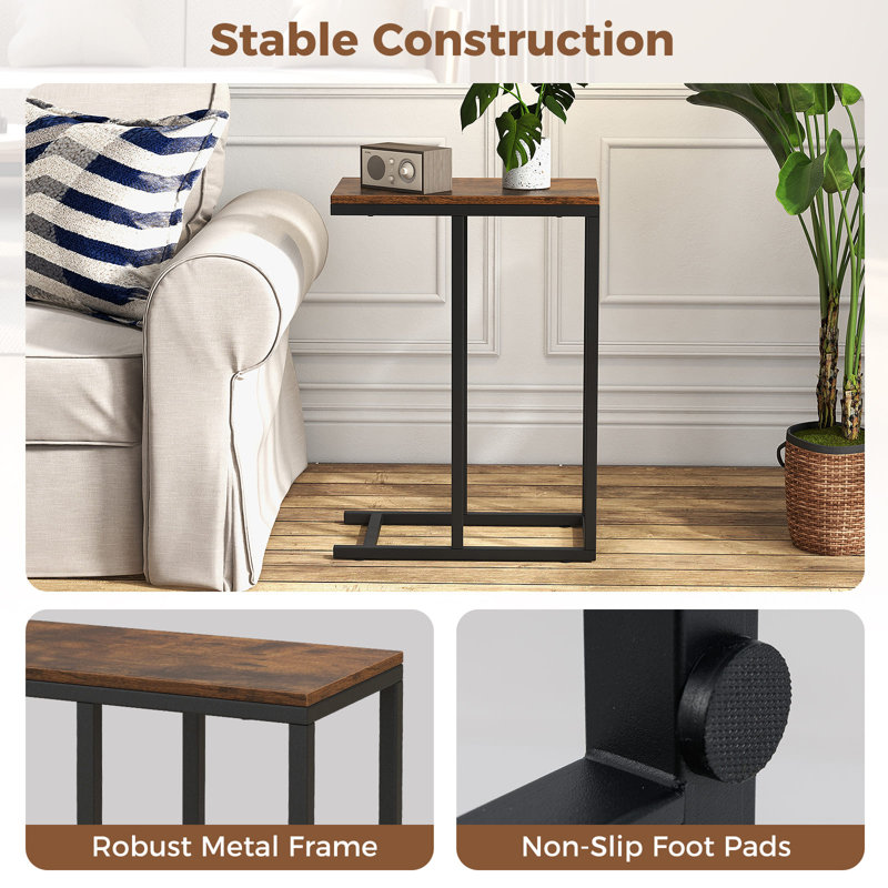 C-Shaped End Table For Couch And Bed 64 CM High Sofa Side Table, Brown