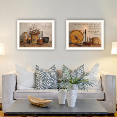Ensemble de 2 pièces d'art mural encadré blanc, "Rustic Country Farmhouse" pour le salon et la chambre à coucher | Idée de cadeau