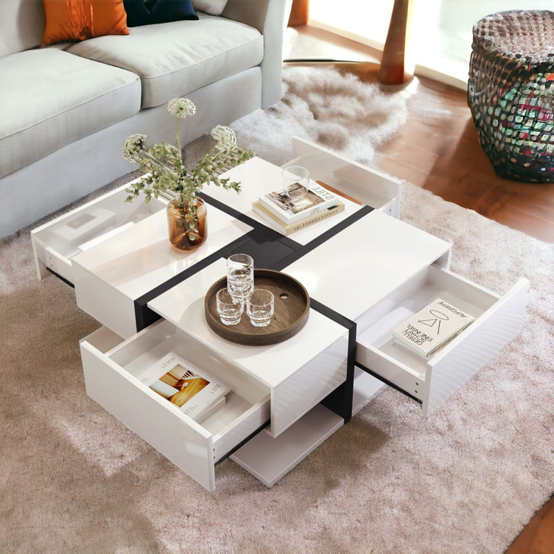Benthall Floor Shelf Coffee Table with Storage, White
