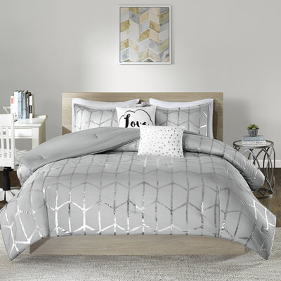 Édredon contemporain double / grand avec imprimé métallique gris et argent