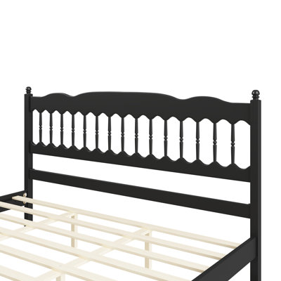 Structure de lit en bois très grand de style campagne avec tête de lit à broche, lit plateforme robuste avec support de lattes, aucun sommier requis, assemblage facile