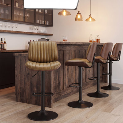 Tabourets de bar modernes pivotants de 26 po de hauteur, tabourets de comptoir à hauteur réglable avec bois cintré, tabourets de bar rembourrés en similicuir avec repose-pieds pour bar, cuisine et salle à manger