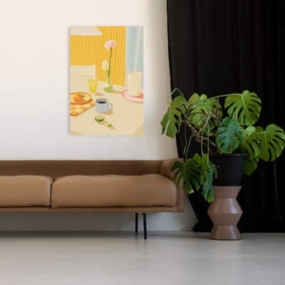 Lumineux, petit déjeuner, table, fleur contemporaine colorée, reproduction d'art murale