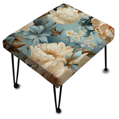 Beige Timeless Peony Delights - Floral Rectangle Ottoman