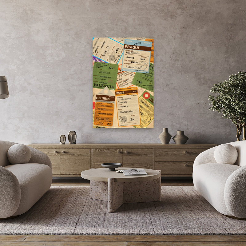 Billets de voyage nostalgiques, affiche murale d'architecture urbaine rétro vintage classique, 48" H x 32" W