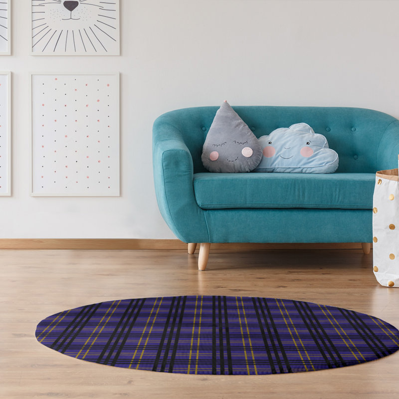 Tapis à carreaux mauve, Rond 5 pi