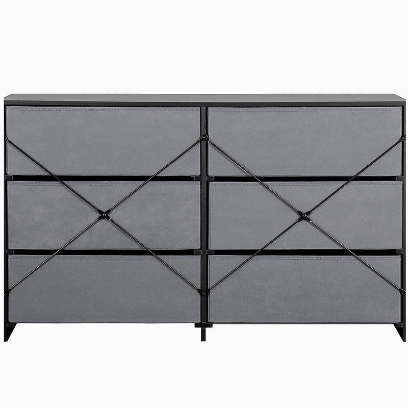 Commode 6 tiroirs avec grands tiroirs en tissu, noir, Noir