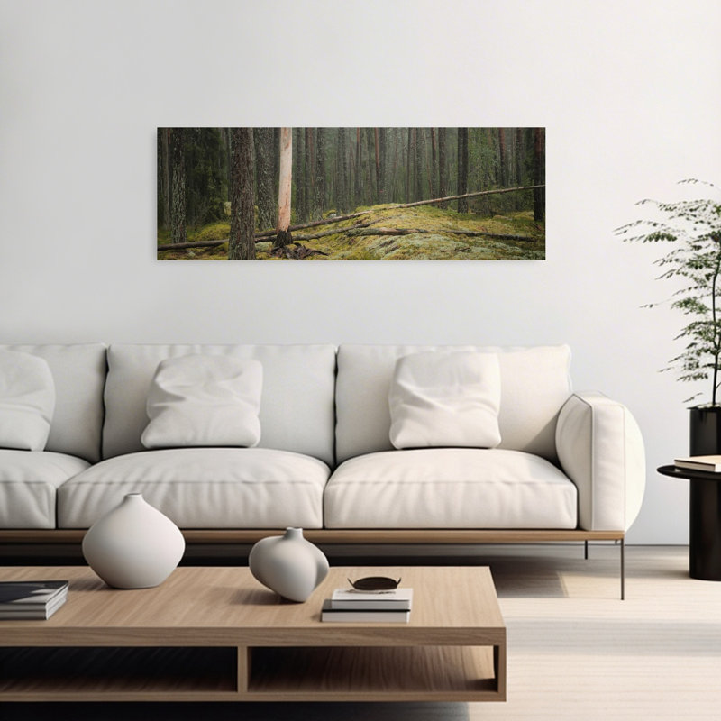 «Serene Forest Landscape Abstract Contemporary Moss Forest Landscape», art mural, H 16 po x l 48 po