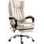 Fauteuil de bureau blanc crème avec massage en 6 points, repose-pieds réglable en hauteur, repose-pieds, crème