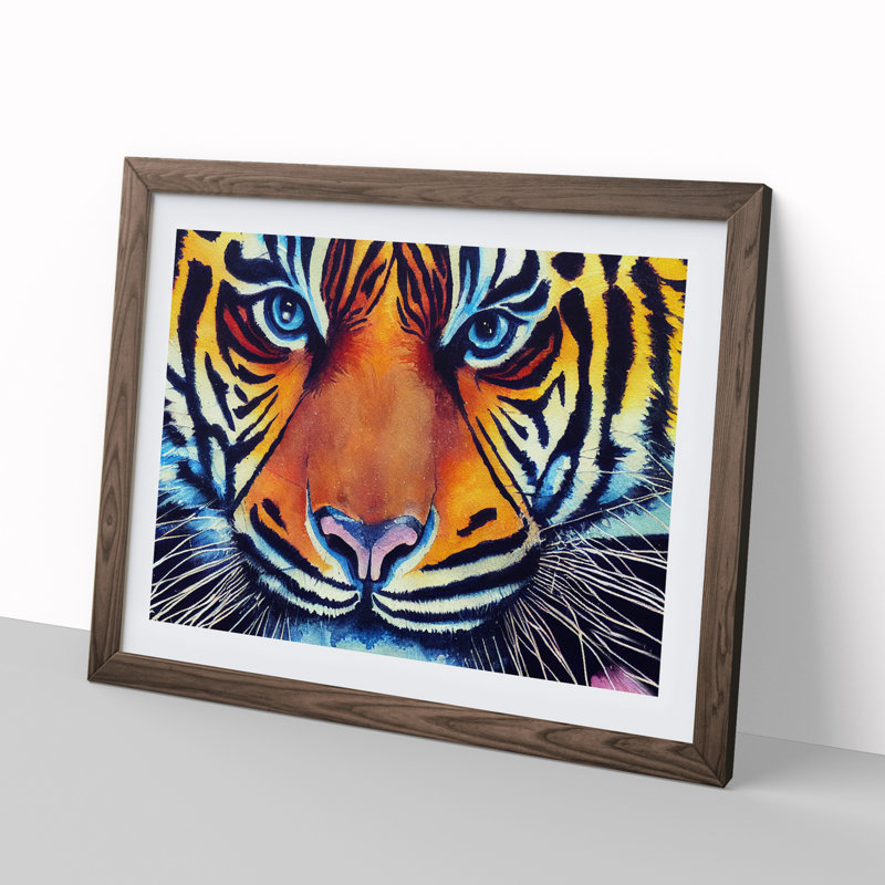 Watercolour Tiger Vol.1 - Framed Print, 46cm H x 64cm W, Dark Brown