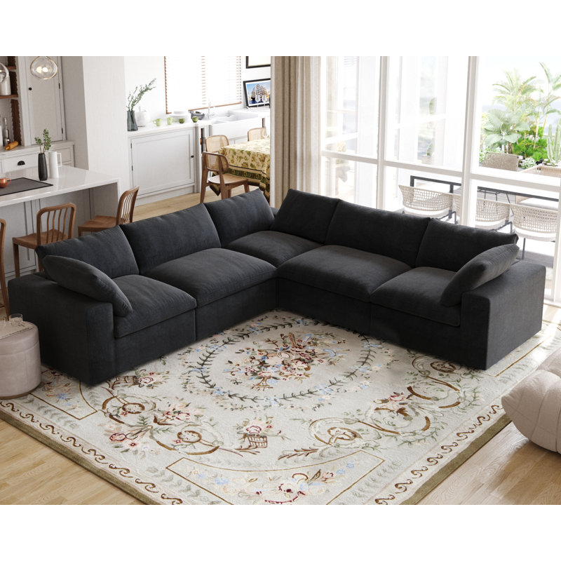 Canapé modulaire rembourré 5 pièces Kenda Faisa, Mélange de lin gris anthracite foncé