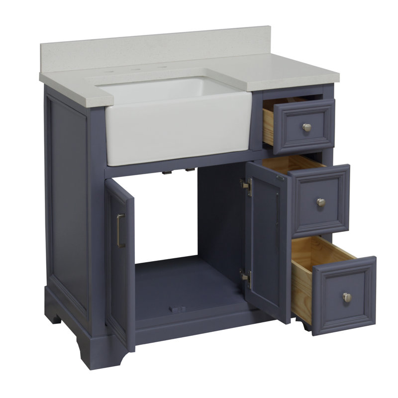 Ensemble de meuble-lavabo simple 36 po Emiliano, Quartz, Gris poudre