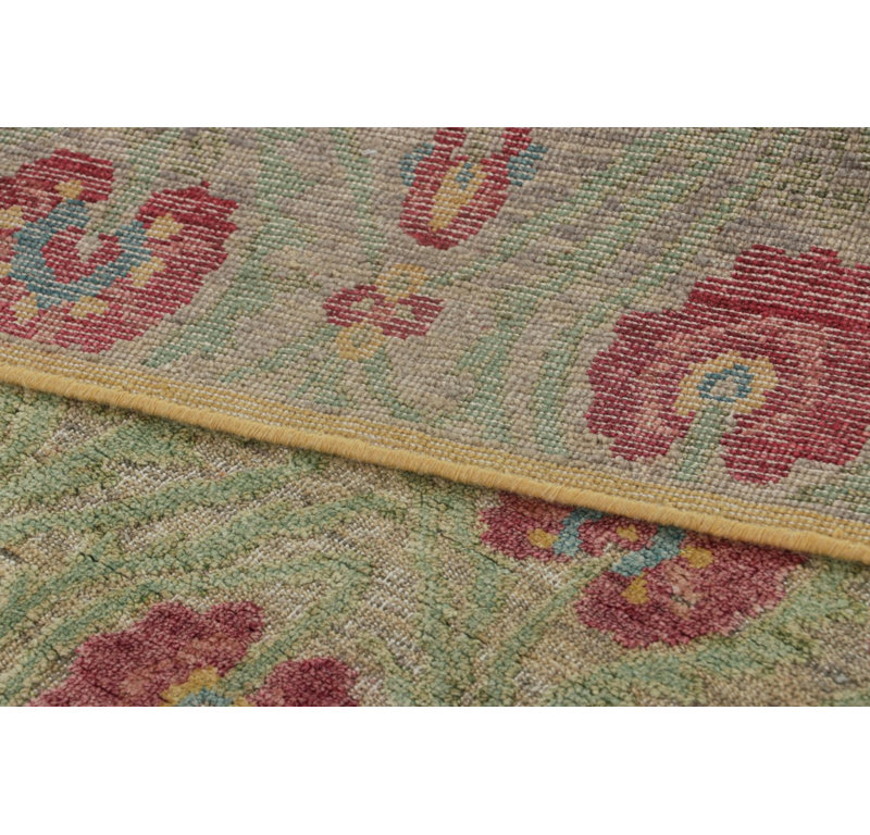 Rug & Kilim’S Block Print Rug With Red And Green Floral Patterns, Rectangle 10' x 14'