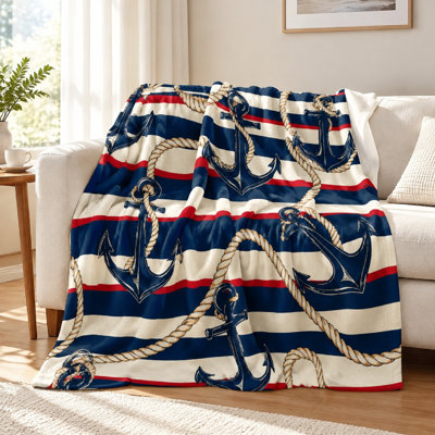 1Pcs Nautical Anchor Print Plush Blanket – Single-Sided;Cozy and WarmMachine WashableIdeal for Living Room Bedroom DecorPerfect EnthusiastsAdds a Touch of Coastal Charm to Any Space. Bedding and sofa items