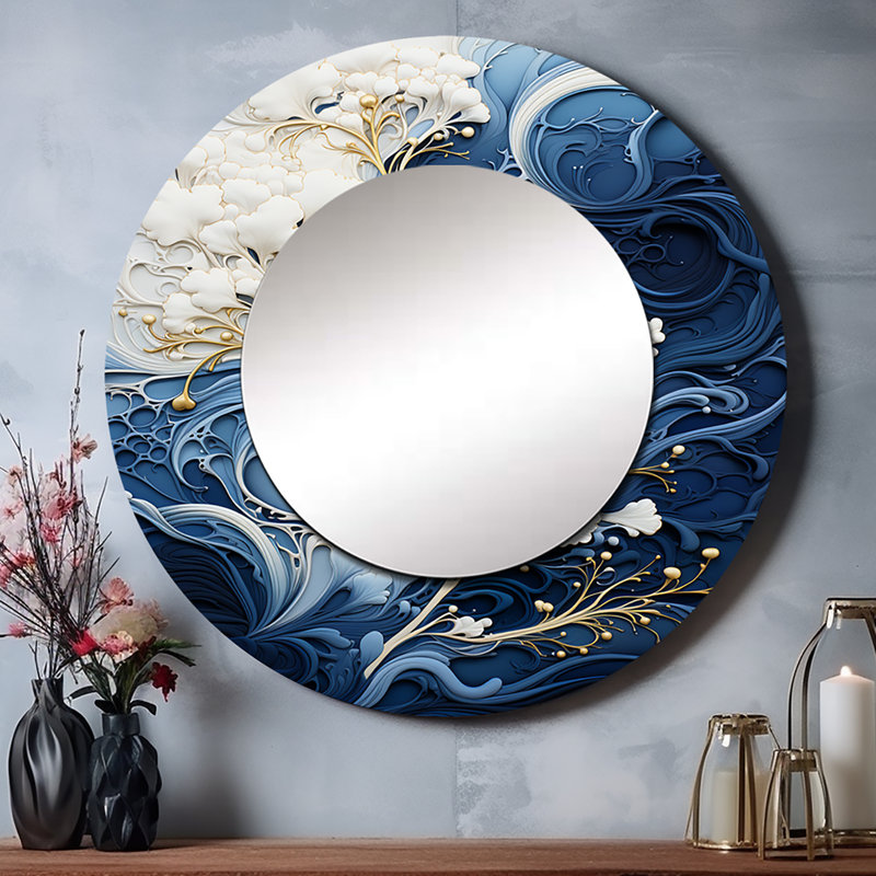 Liquide encre spirale III - abstrait spirales murales, miroir décoratif doré, art imprimé en métal, 29 po x 29 po, Rond