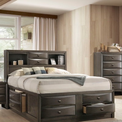 Contemporary Bed W Footboard Drawers Headboard Bookcase 1Pc Bed Bedroom Furniture