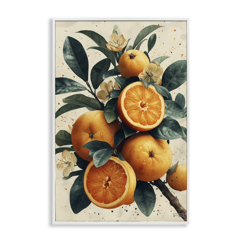 «Vibrant Citrus Branch», estampe numérique encadrée par RB, H 30 po x l 20 po, Giclée encadrée noir minuit