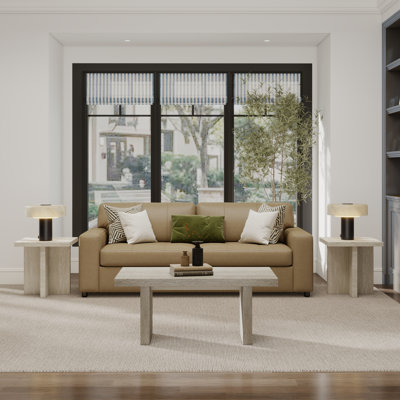 Roundhill Furniture Cavira 3-Piece Faux Marble Coffee Table Set, Coffee Table And Two Square End Tables, Beige