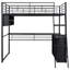 Lit mezzanine double en métal avec DEL, bureau et 4 tablettes de rangement