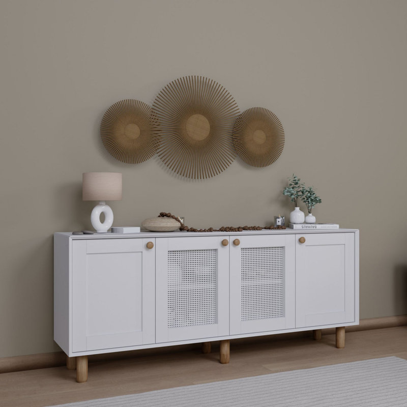 Modern White Console Table, 70.9 x 29.5 x 15.7 inches | 100% Melamine Coated Particle Board, Thickness: 0.7 inches | Numerous Shelves, Wall-Mountable, Scandinavian Geometric Design | Perfect for Living Room & Entryway