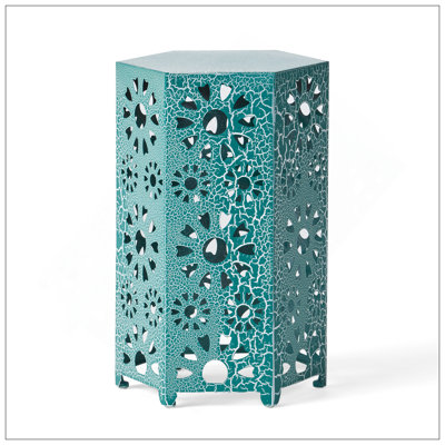 Galore 14" Side Table With Sunburst Cut Out Design, Teal