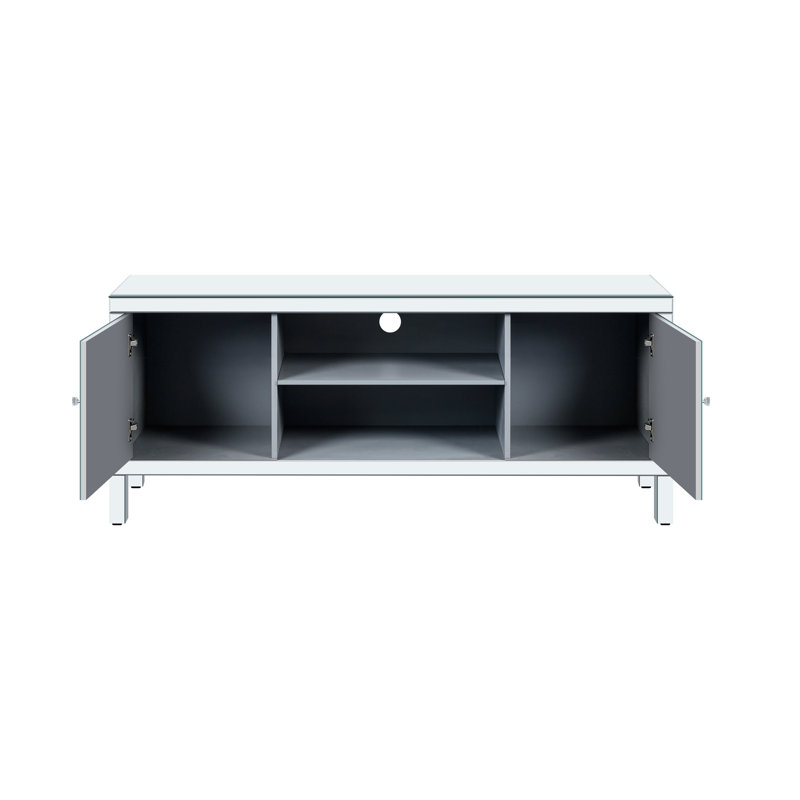 Mirrored TV Stand For 65 Inch Tvs With Open Storage And Two Cabinets