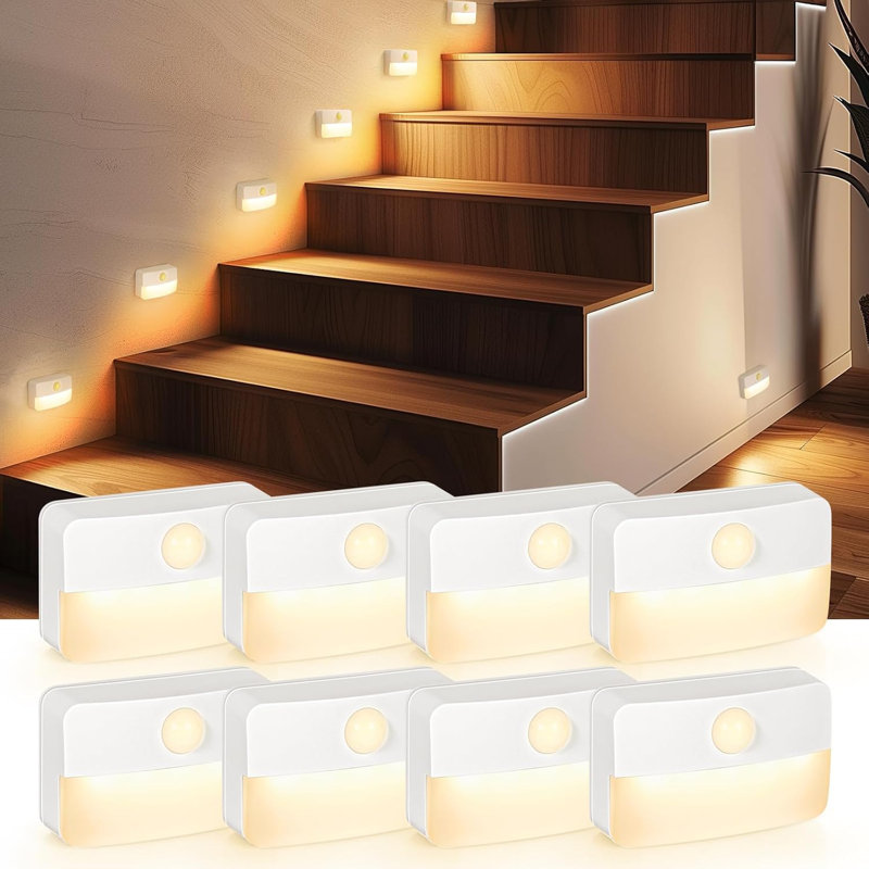Paquet de 8 lumières d'escalier à capteur de mouvement pour lumières de garde-robe intérieures à piles