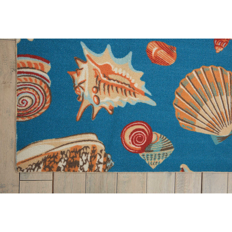 Azure Seashell Pattern 10' x 13' Synthetic Indoor/Outdoor Rug
