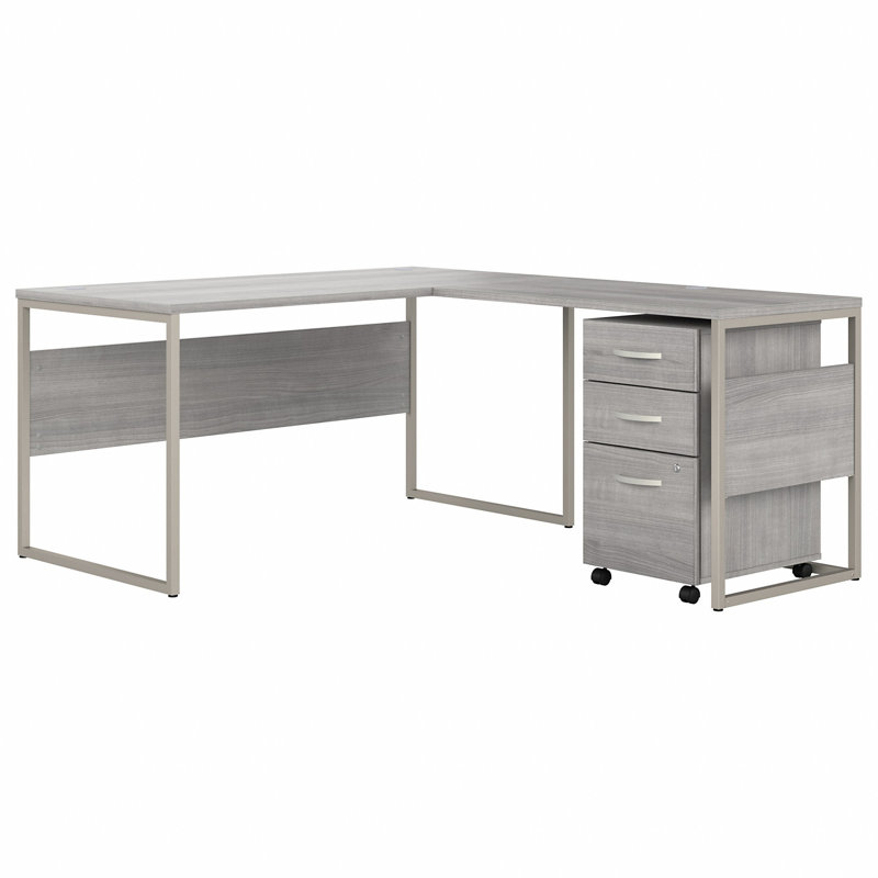 Gaythorne L-Shaped Computer Desk Office Set in Platinum Gray - Reversible, Platinum Gray